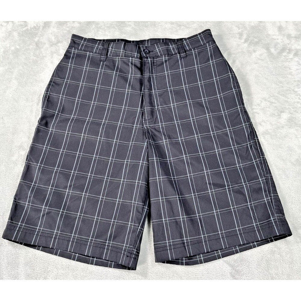 Champion Golf Shorts Mens 30 Black Gray Plaid Flat Front Duo Dry Performance